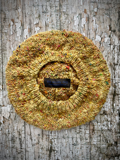 Beret Of Hand Spun Hand Knitted Plant Dyed Flecked Ochre Wool