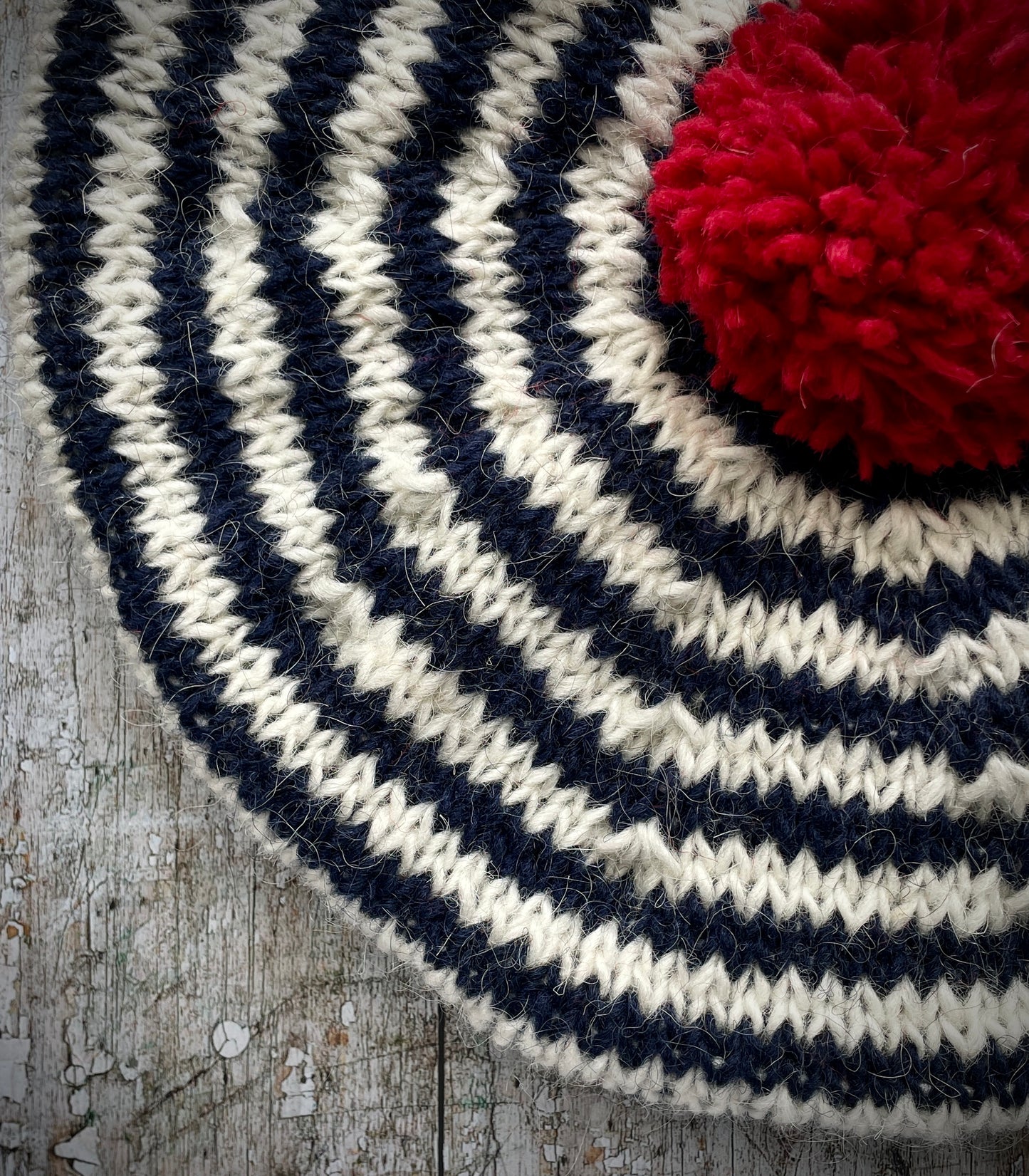 Breton Stripes Hand Knitted Wool Beret Navy Blue + White + Red