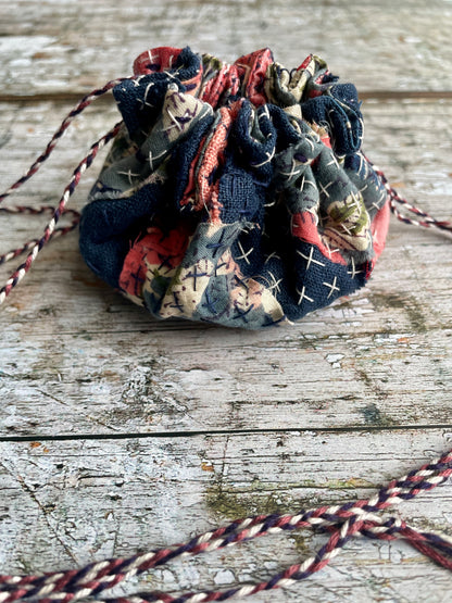 Hand Stitched Sashiko + Boro Art Pouch