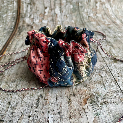 Hand Stitched Sashiko + Boro Art Pouch