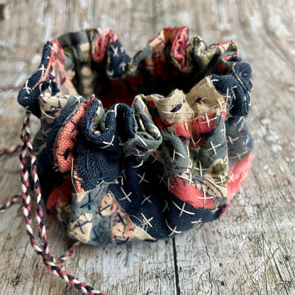 Hand Stitched Sashiko + Boro Art Pouch