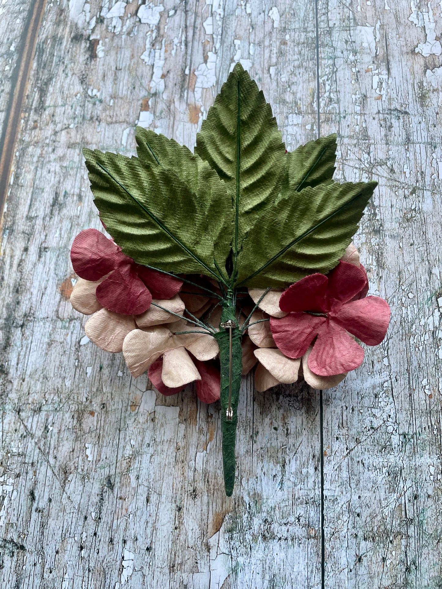 40's Style Vintage Velvet Flower Brooch Wine + Dusky Pink