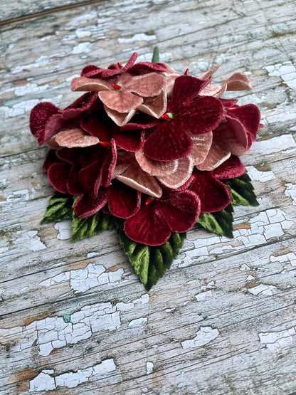 40's Style Vintage Velvet Flower Brooch Wine + Dusky Pink