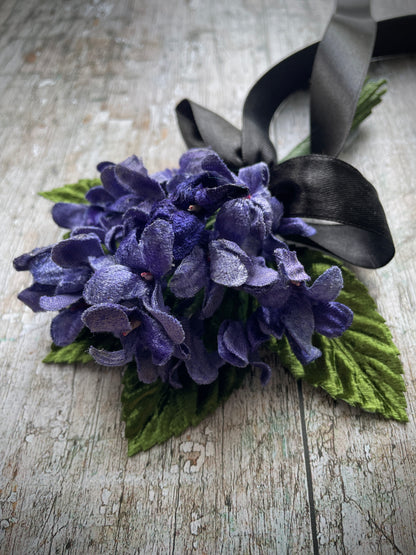 40's Style Vintage Velvet Violets Brooch