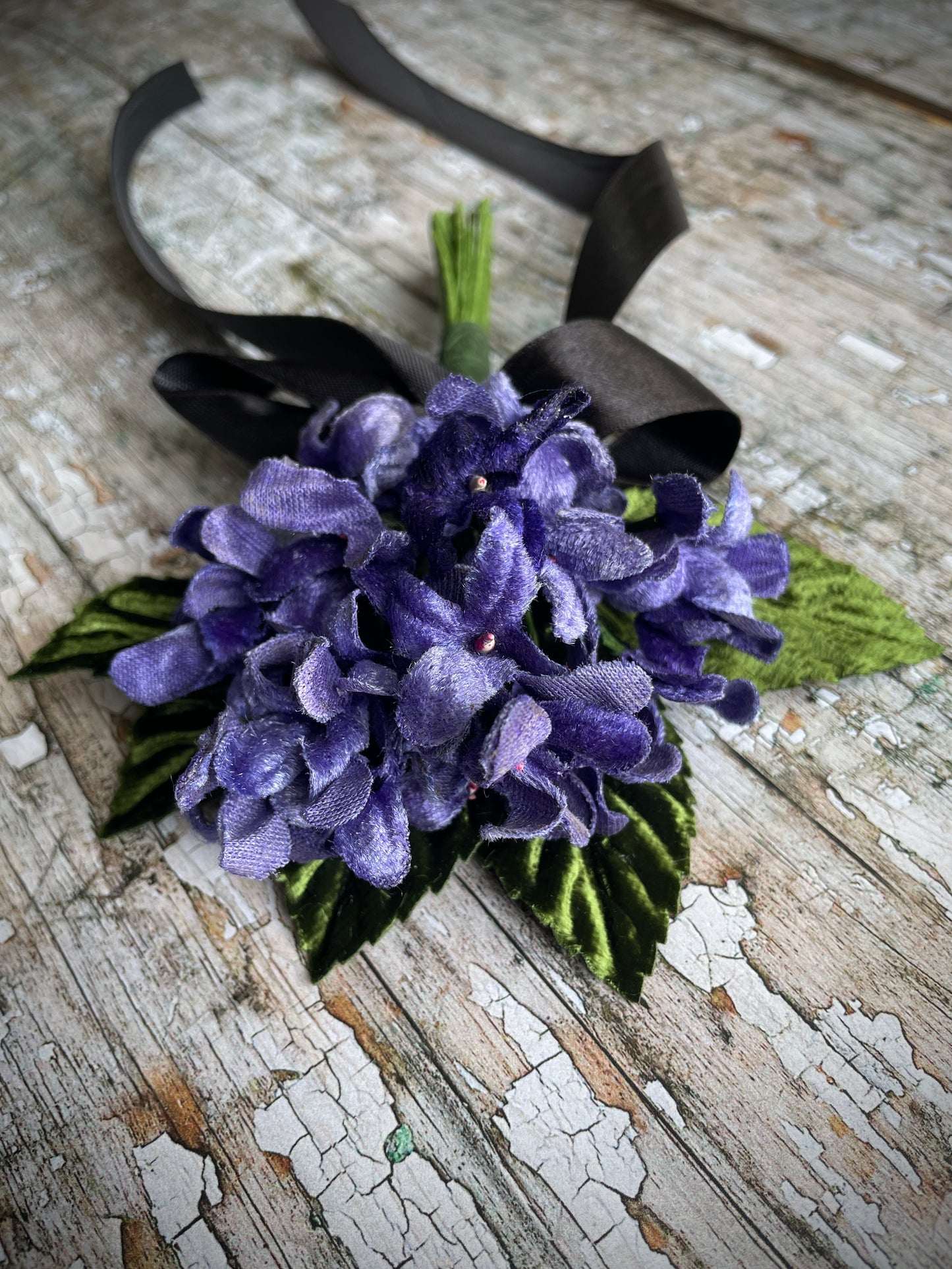 40's Style Vintage Velvet Violets Brooch
