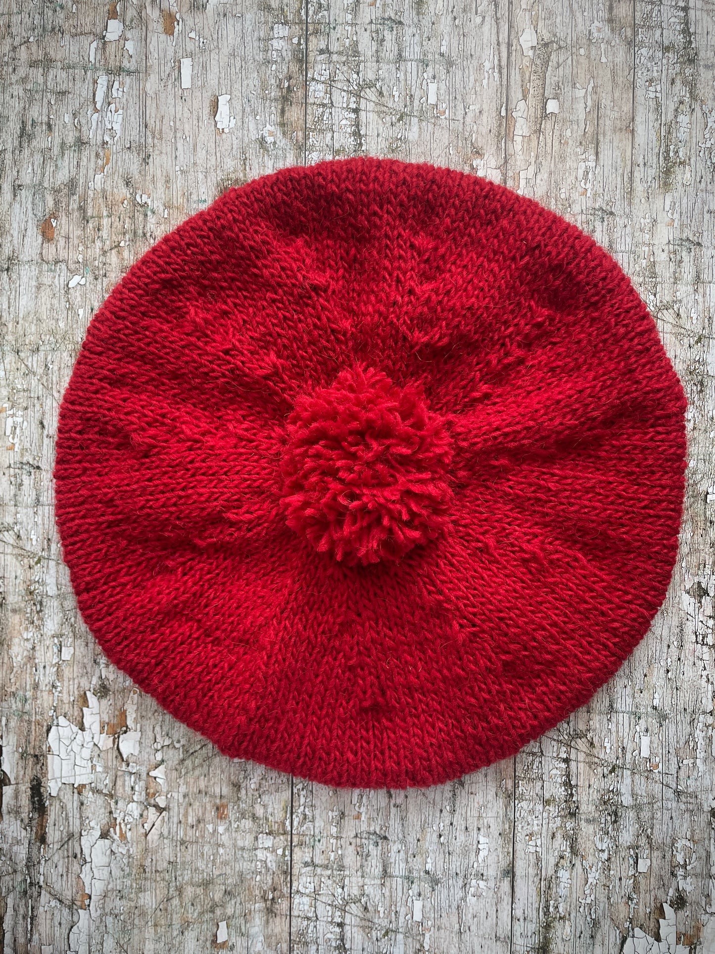 Beret Hand Knitted In Red Wool
