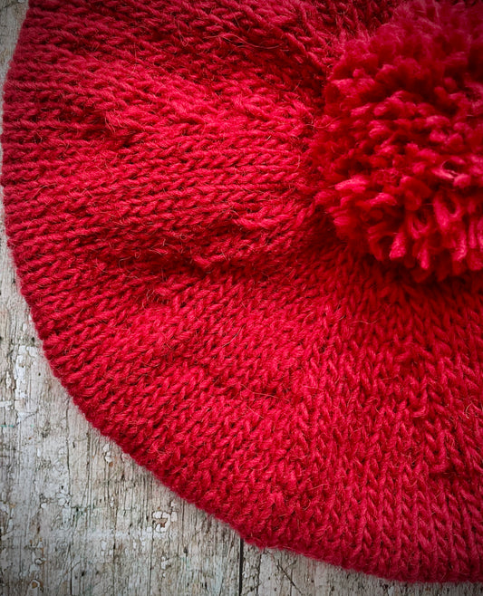 Beret Hand Knitted In Red Wool