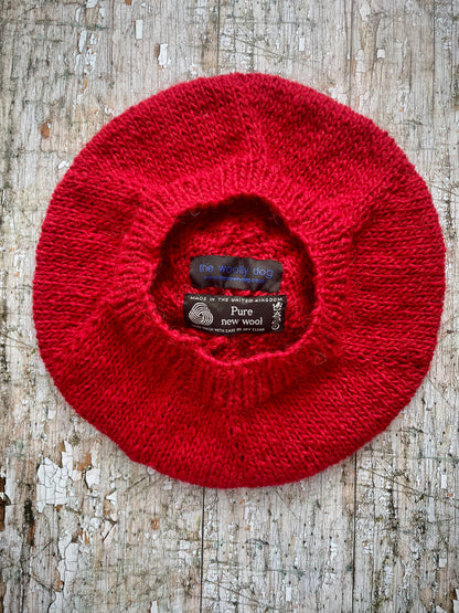 Beret Hand Knitted In Red Wool