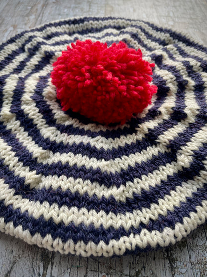 Children's Hand Knit Breton Stripe Wool Beret, Navy, Cream And Red 2 - 3 yrs