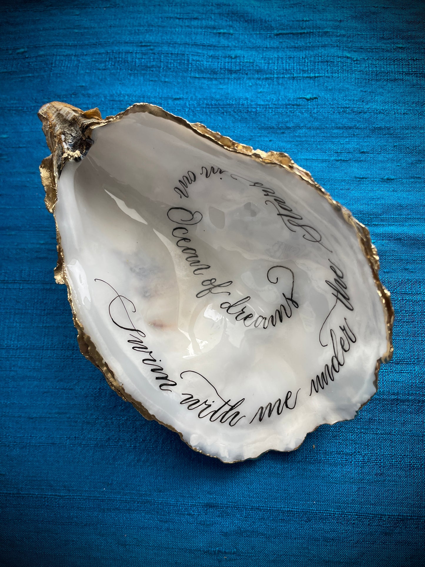 Calligraphy Oyster Shell 'Swim With Me'