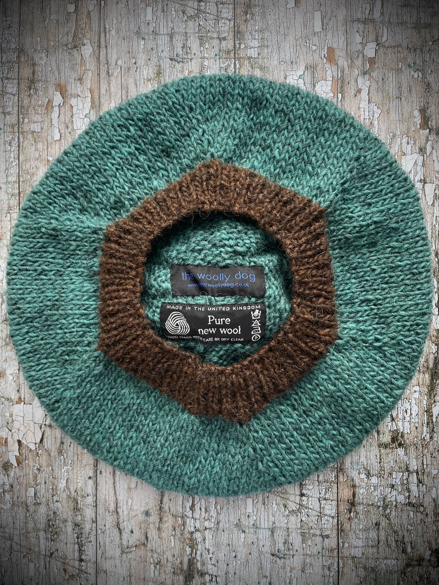 Beret Hand Knitted In Viridian + Dark Chocolate Wool