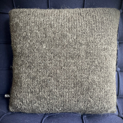 Hand Knitted Wool Cushion Cream Spots On Grey Tweed