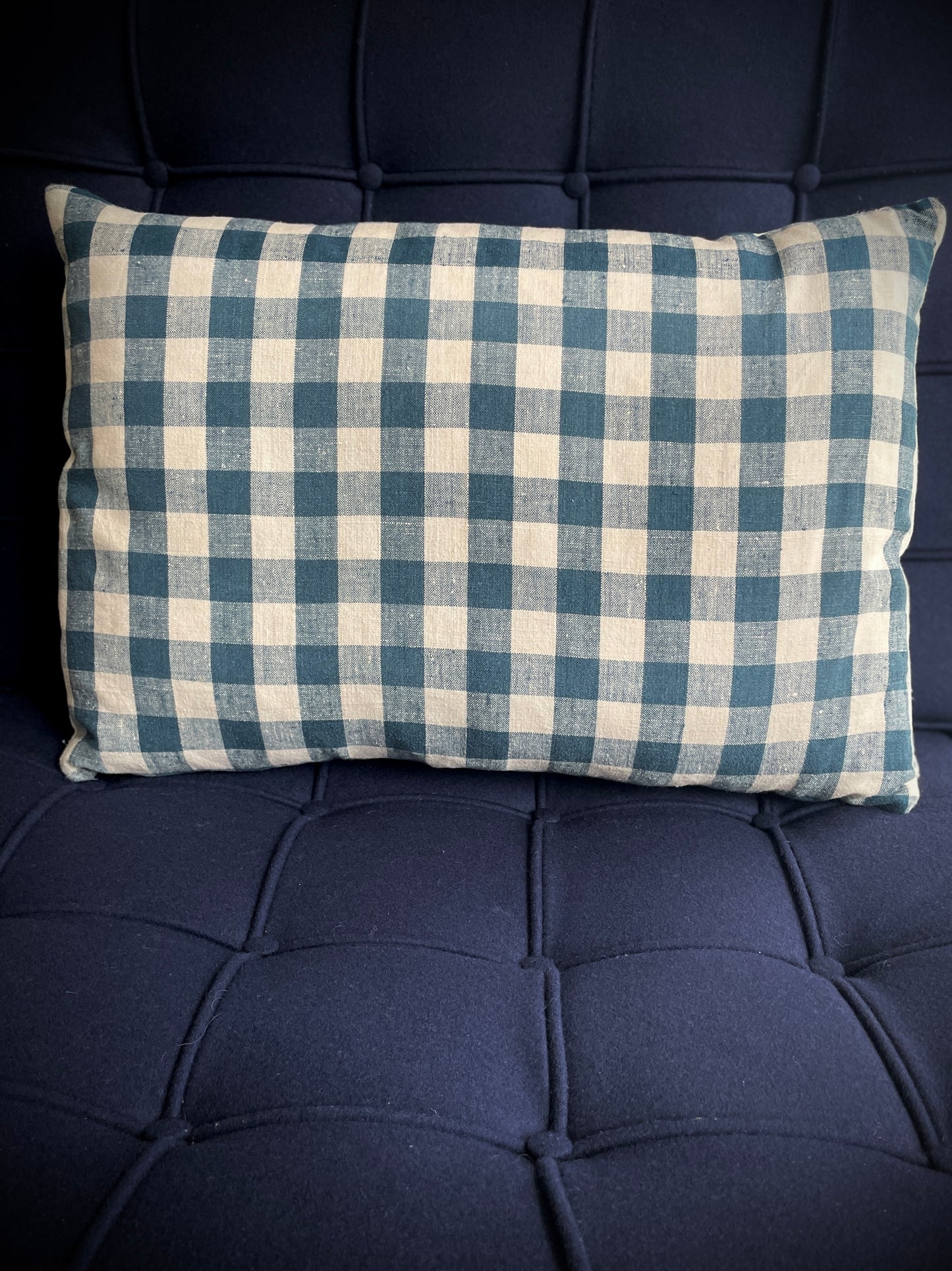 Vintage Linen Cushion Blue + Cream Check