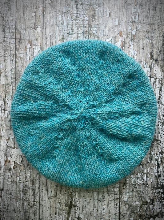 Hand Knitted Wool Beret Aqua