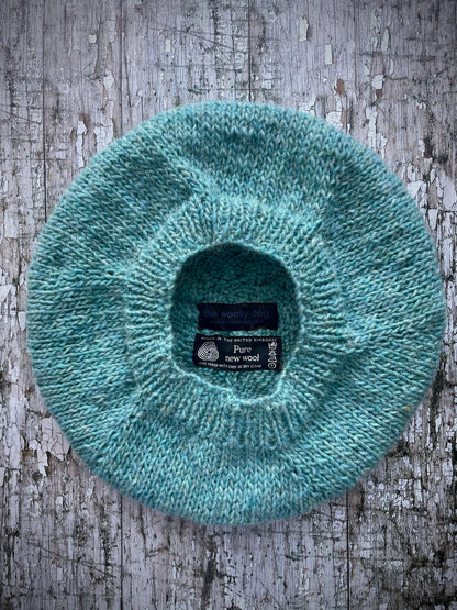Hand Knitted Wool Beret Aqua