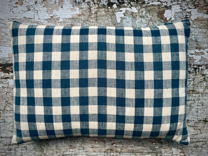 Vintage Linen Cushion Blue + Cream Check