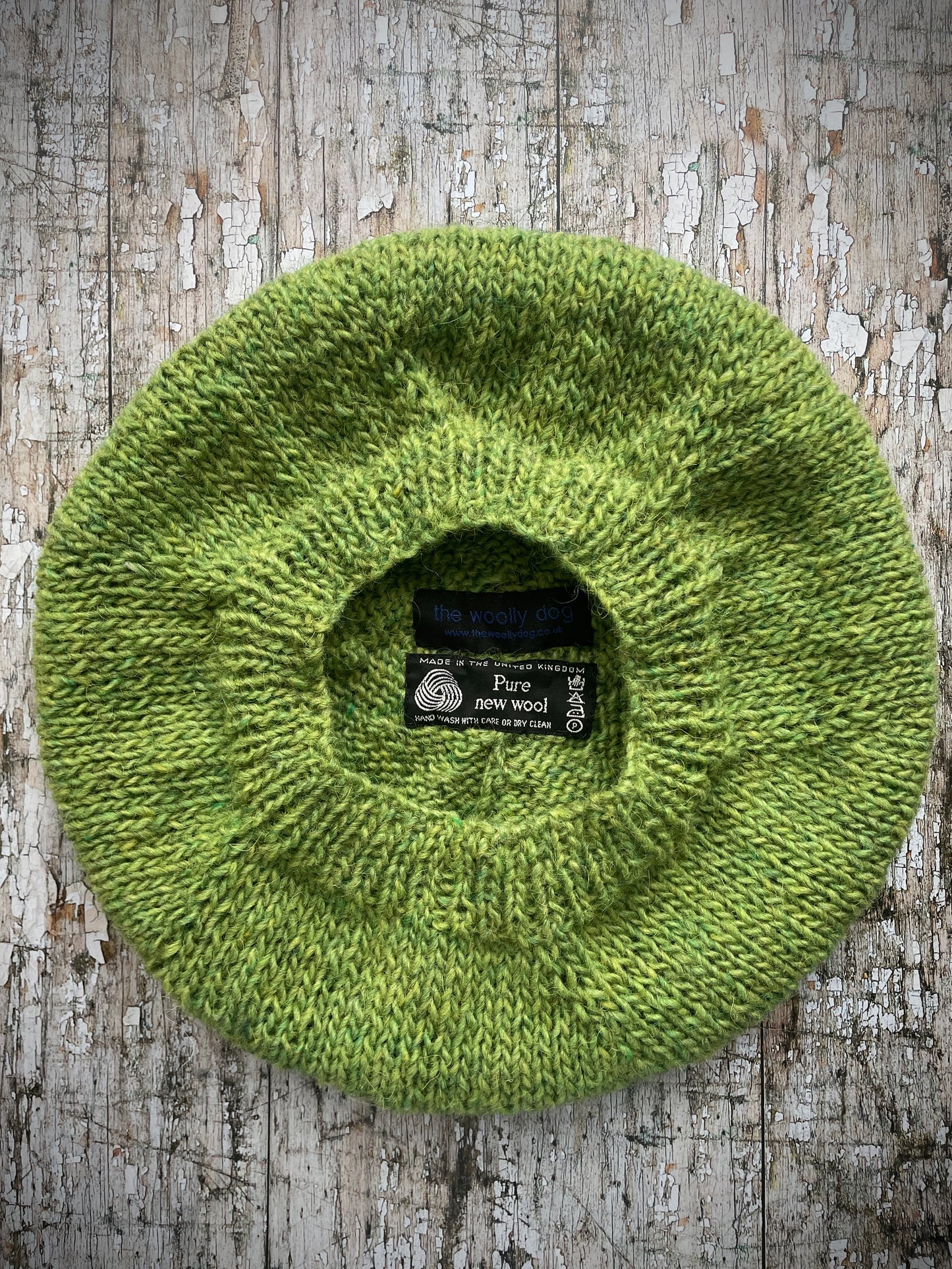 Hand Knitted Wool Beret Green Tweed