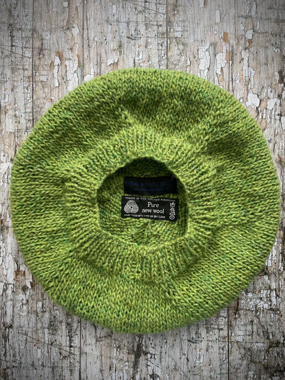 Hand Knitted Wool Beret Green Tweed