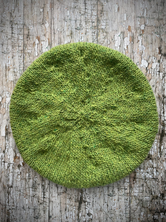 Hand Knitted Wool Beret Green Tweed