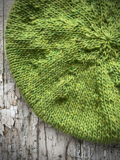 Hand Knitted Wool Beret Green Tweed