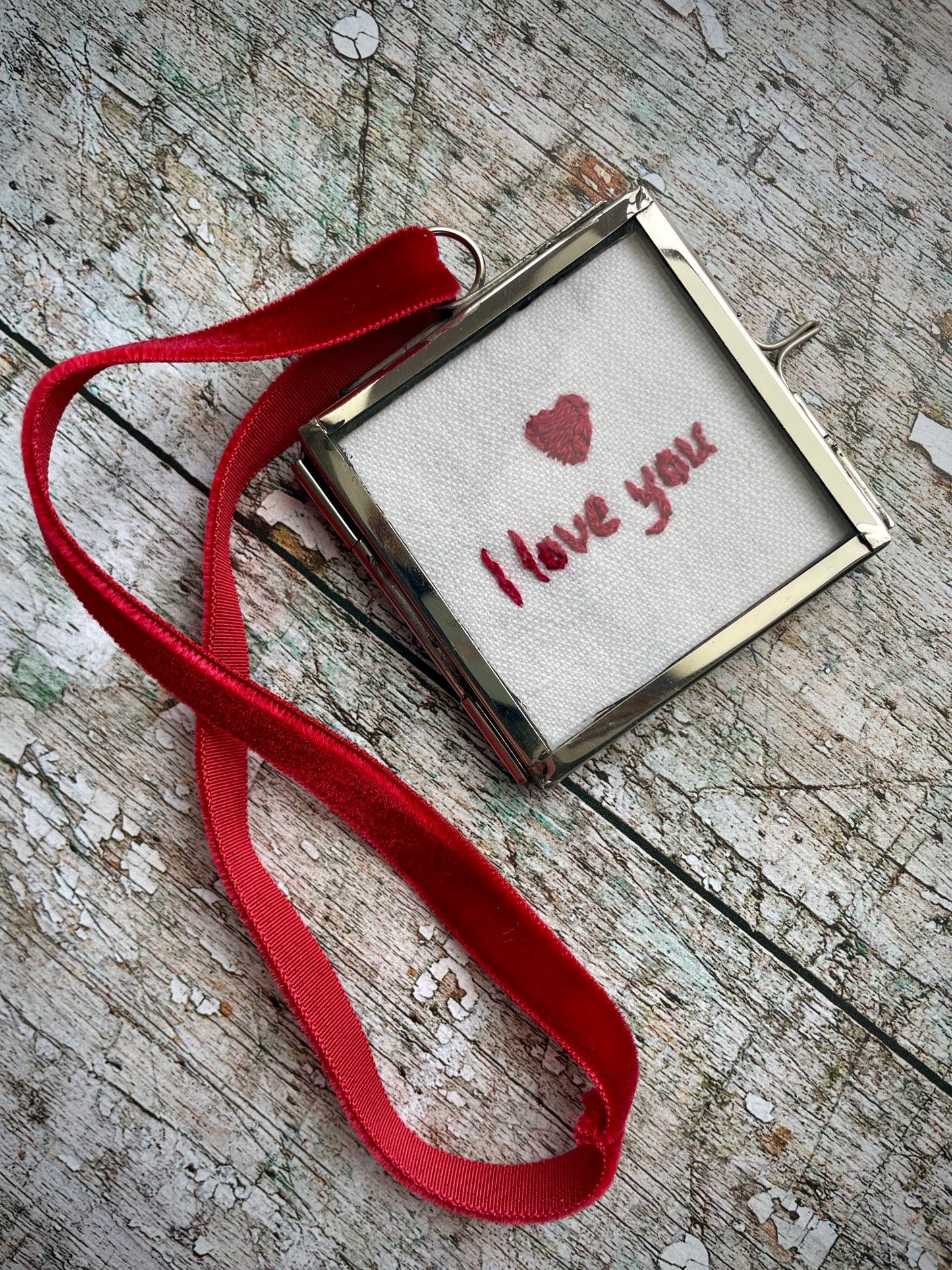 Hand Embroidered I Love You Keepsake