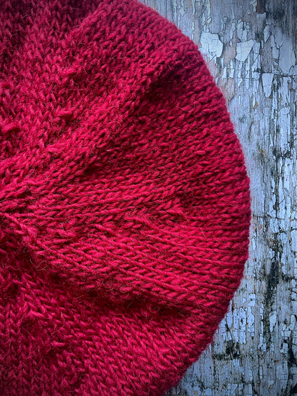 Hand Knitted Wool Beret Red