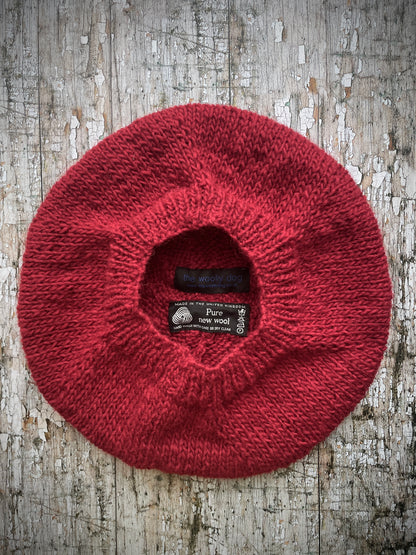 Hand Knitted Wool Beret Red