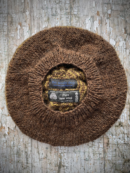 Striped Beret Hand Knitted In Dark Chocolate + Kelp