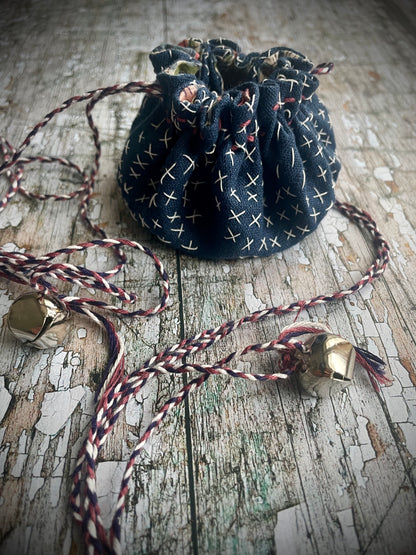 Hand Stitched Sashiko Wearable Art Pouch