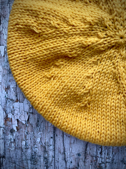 Hand Knitted Wool Beret Yellow Mulesing Free

Beautifully hand knitted beret in pure Peruvian Highland Mulesing free wool, perfect for keeping your head warm on cold days, with a ribbed band that gives the hat a snug fit, knitted in a beautiful bright egg yolk yellow colour.

SIZE: adult.

CARE: hand wash or machine wash on wool cycle at 30 degrees, dry flat, do not tumble dry.