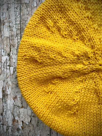 Hand Knitted Wool Beret Yellow Mulesing Free

Beautifully hand knitted beret in pure Peruvian Highland Mulesing free wool, perfect for keeping your head warm on cold days, with a ribbed band that gives the hat a snug fit, knitted in a beautiful bright egg yolk yellow colour.

SIZE: adult.

CARE: hand wash or machine wash on wool cycle at 30 degrees, dry flat, do not tumble dry.