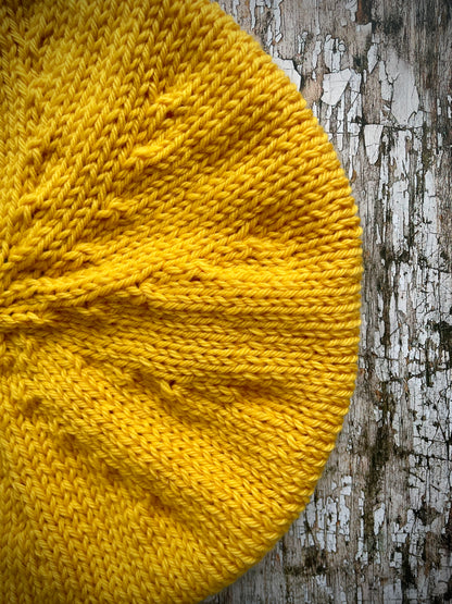 Hand Knitted Wool Beret Yellow Mulesing Free

Beautifully hand knitted beret in pure Peruvian Highland Mulesing free wool, perfect for keeping your head warm on cold days, with a ribbed band that gives the hat a snug fit, knitted in a beautiful bright egg yolk yellow colour.

SIZE: adult.

CARE: hand wash or machine wash on wool cycle at 30 degrees, dry flat, do not tumble dry.