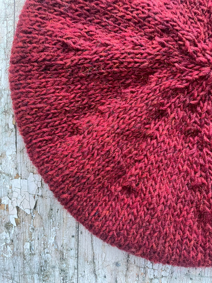 Hand Knitted Wool Beret Garnet + Grey Tweed

Beautifully hand knitted beret in Icelandic pure wool, perfect for keeping your head warm on cold days, knitted in garnet, with a grey tweed ribbed band that gives the hat a snug fit.

SIZE: adult.

CARE: hand wash or machine wash on wool cycle at 30 degrees, dry flat, do not tumble dry.