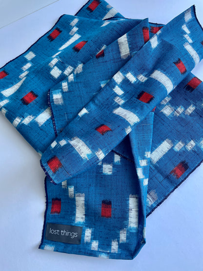 Antique Japanese Kusakizome Fabric Scarf&nbsp;

This long, medium weight, brightly patterned linen and wool scarf, has been made from antique Japanese woven Kusakizome fabric, which was originally used for making kimonos. The blue colour is a mixture of two indigo dyes and the beautiful red colour was produced by eco friendly botanical dying known as Kusakizome. The ends have been hand hemmed.