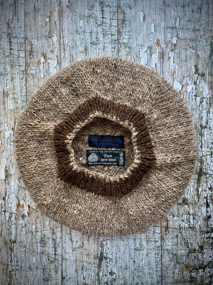 Hand Knitted Wool Beret Dark Oat + Dark Chocolate

Beautifully hand knitted beret in Icelandic pure wool, perfect for keeping your head warm on cold days, knitted in dark oat heather, with a dark chocolate brown ribbed band that gives the hat a snug fit.

SIZE: adult.

DIAMETER: 11+1/4" / 28.5 cm.

CARE: hand wash or machine wash on wool cycle at 30 degrees, dry flat, do not tumble dry.