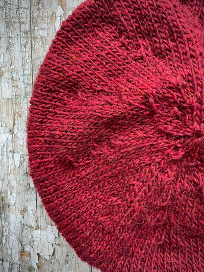 Hand Knitted Wool Beret Garnet

Beautifully hand knitted beret in Icelandic pure wool, perfect for keeping your head warm on cold days, knitted in a beautiful garnet colour, with a ribbed band that gives the hat a snug fit.

SIZE: adult.


DIAMETER: 11+3/4" / 30cm.


CARE: hand wash or machine wash on wool cycle at 30 degrees, dry flat, do not tumble dry.