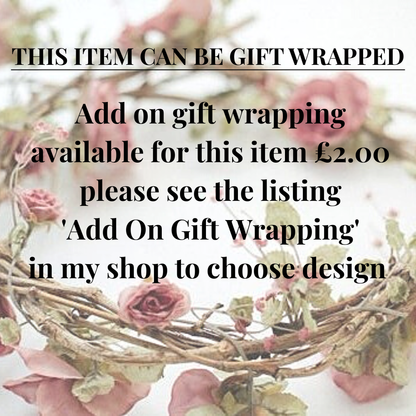 This item can be gift wrapped, Gift Wrapping Add On and Message Available, Choose From 6 Designer Papers, Eco Friendly Wrapping Paper.